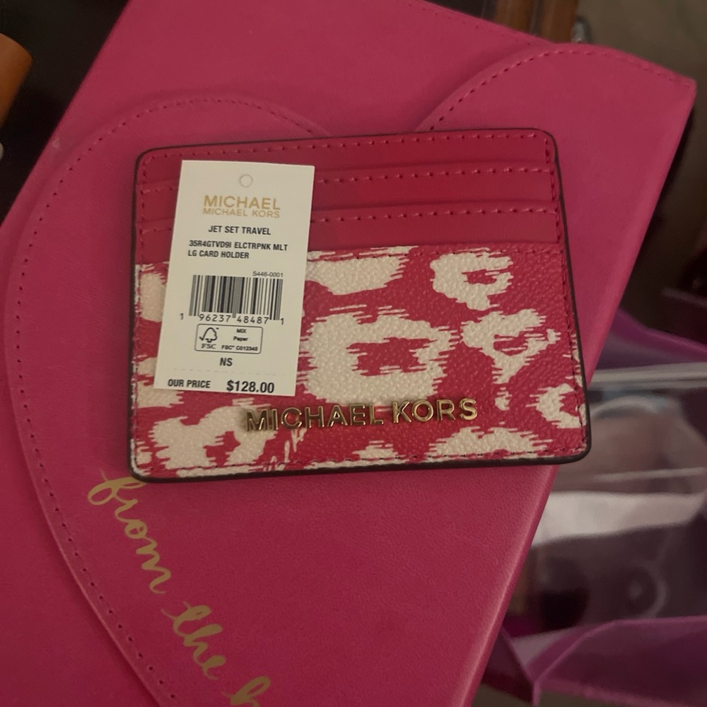 Michael Kors Electric Pink and White Card Holder